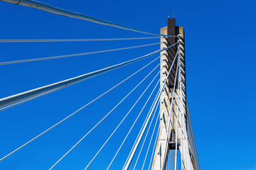 Swietokrzyski Bridge - Most Swietokrzyski - with cable-stayed pylon over Vistula river in Warsaw, Poland © Art Media Factory
