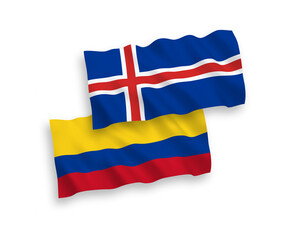 Flags of Iceland and Colombia on a white background