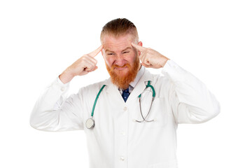 Redhead doctor with a medical gown
