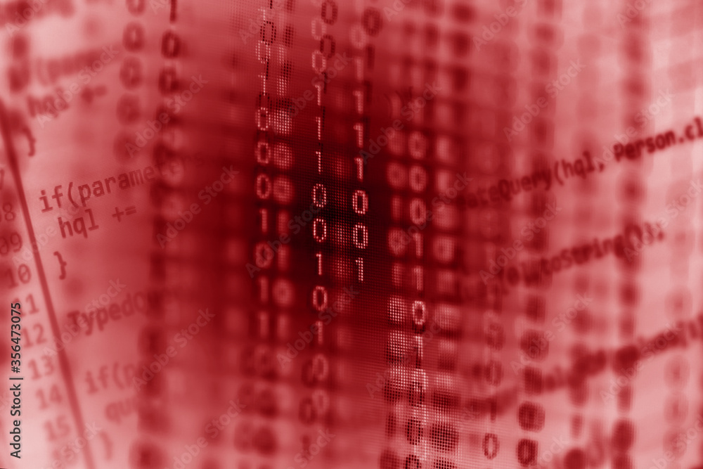 Poster Digital binary data on computer screen. Close-up with small depth of field.