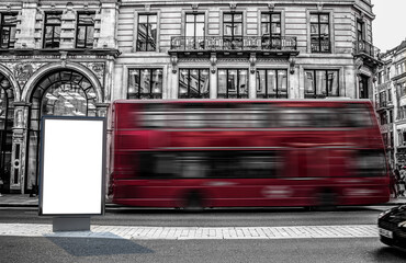 Blank advertising mockup in the street . Poster billboard on London city background