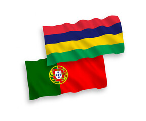 Flags of Portugal and Mauritius on a white background