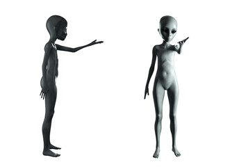 Alien hand reaching out. UFO futuristic concept. isolate. 3d rendering.