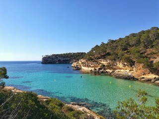 Fototapeta premium Cala del Mago, Majorca. No people in the beach. The new normal life after coronavirus.