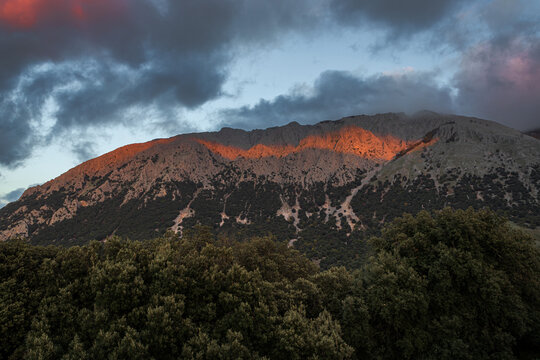 Sun Beam At Sunset On Pizzo Carbonara In The Madonie