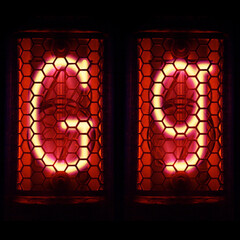 Nixie tube indicator set of letters the whole alphabet. The letter G .