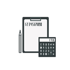 Maths concept. Educational set icons. Vector isolated on white. Symbols of mathematics, arithmetic, geometry. Studying at school, studying a school subject. Notebook, calculator, pencil. Mathematics.