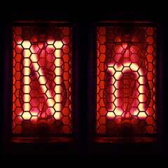 Nixie tube indicator set of letters the whole alphabet. The letter N .