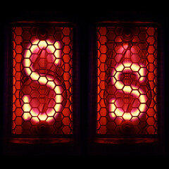 Nixie tube indicator set of letters the whole alphabet. The letter S .