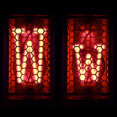 Nixie tube indicator set of letters the whole alphabet. The letter W.