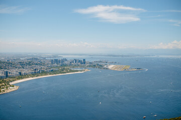 a beautiful view from Sugar loaf mountain on Rio de Janeiro. Corcovado mountain, Flamingo beach