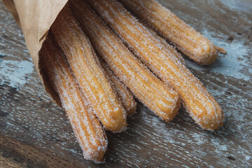 Homemade spanish churros with sugar