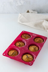 Coconut and almond muffins in silicone baking dish. Sugar free, gluten, lactose.