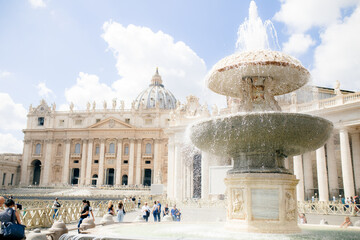Italy.Rome.Vatican- 12.08.2019: Central square in Vatican. Central fountain
