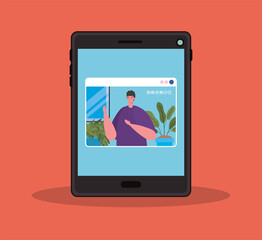 Man avatar on smartphone in video chat design, Call online conference and webcam theme Vector illustration
