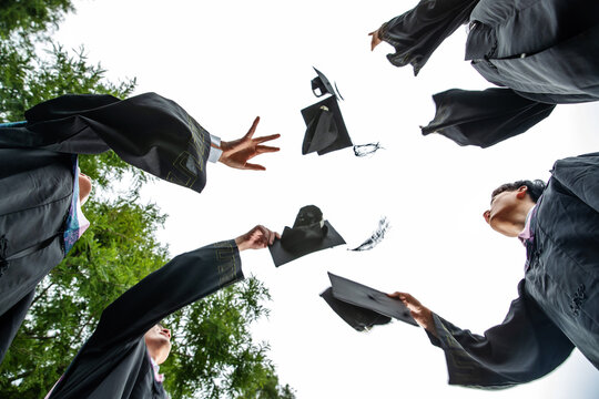 College students in bachelor of coats caps