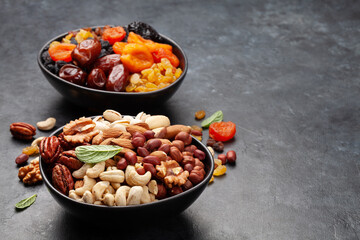 Various dried fruits and nuts