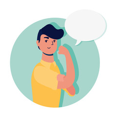 young strong man male with speech bubble