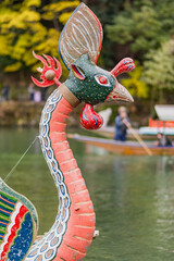 Colorfully painted Ruytou-sen Dragon Head boat in Kyoto, Japan