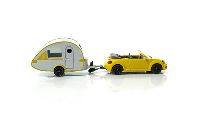 caravan and yellow car for vacation