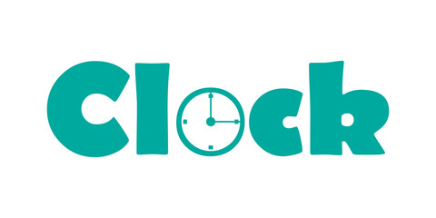 Clock inscription for a logo. Vector color isolated illustration.
