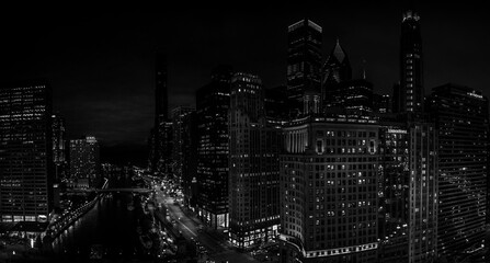 Downtown Chicago Skyline in black and white