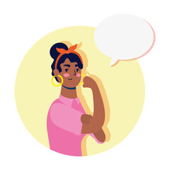 young strong afro woman with speech bubble