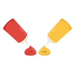 Tomato and mustard sauce character vector. wallpaper. free space for text. copy space.