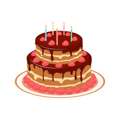 Cake with candles and cream. Vector illustration