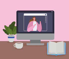 Woman avatar on computer in video chat design, Call online conference and webcam theme Vector illustration