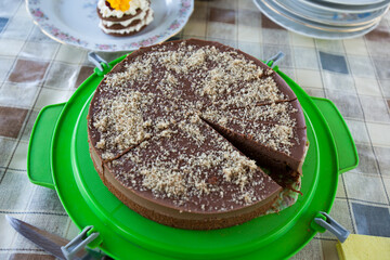 Tasty chocolate handmade dessert serving on the table