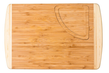 Wooden new cutting board for the cook on a white background is insulated