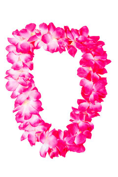 pink hawaiian lei beads with vibrant colors isolated on a white background