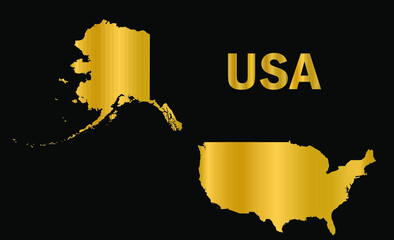 USA golden outline map on black background