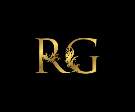 Vintage Gold R, G and RG Letter Floral logo. Classy drawn emblem for book design, weeding card, brand name, business card, Restaurant, Boutique, Hotel.