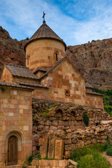Fototapeta na wymiar Orthodox monastery Noravank, a landmark of Armenia among the picturesque red mountains