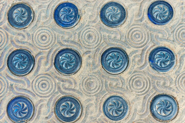 wall decor, pattern circles blue color closeup details