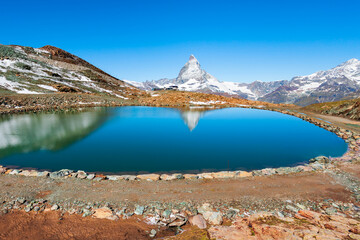 Riffelsee lake and Matterhorn, Switzerland