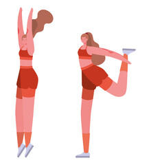 Women with sportswear doing yoga design, Stay at home gym sport and bodybuilding theme Vector illustration