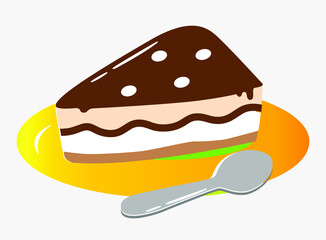 Cake with cream on a plate, simple illustration, vector 10