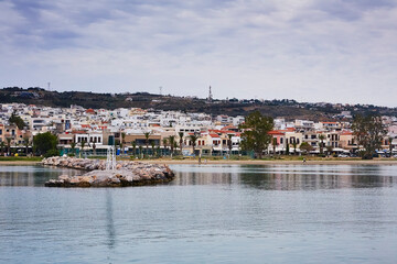 Fototapeta na wymiar View at Rethymno city from harbour, the Crete island, Greece