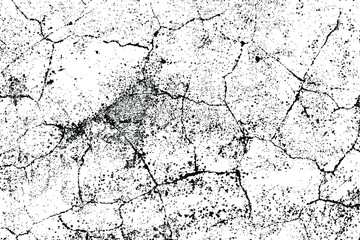 Grunge texture of an uneven rough surface with cracks. Abstract monochrome background of a rough cement surface. Vector illustration. Overlay template.