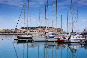 Obraz premium Beautiful yachts in the harbour of Rethymno, the Crete island, Greece