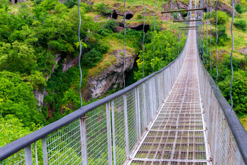 Suspension bridge to the cave city Khndzoresk, a landmark of Armenia
