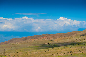 Armenia landscape - view of Mount Ararat and hills
