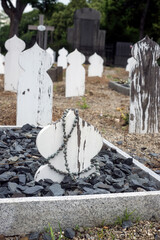 closeup of wooden tomb in muslim cemetery