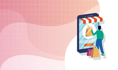 shopping online ecommerce with man buying and smartphone