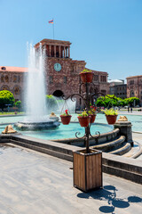 Beautiful Republic Square in the center of Yerevan on a sunny day, Armenia