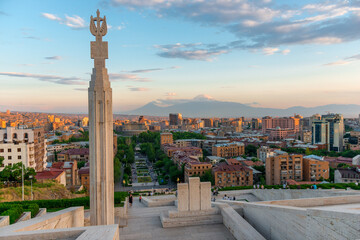 evening view of the city of Yerevan and Mount Ararat from Cascade, Armenia