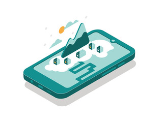 Isometric phone. Camp map.